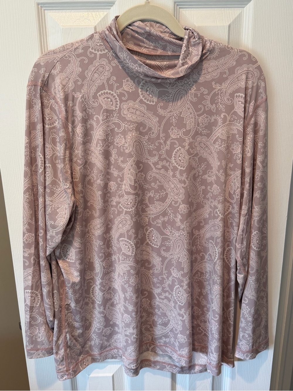 Lands’ End Paisley Turtleneck Top Pink Long Sleeve Stretch 3X